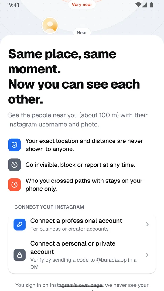 Welcome screen: options to connect an Instagram account