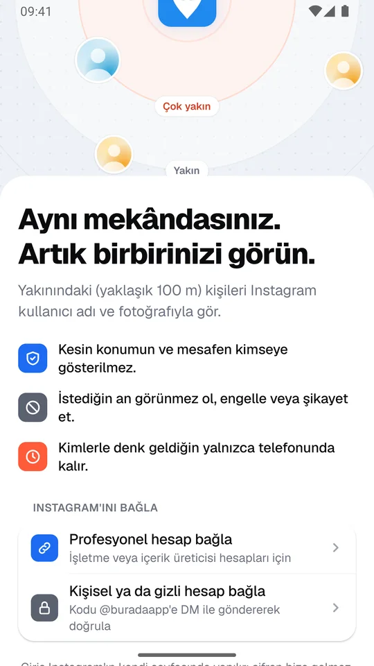 Karşılama ekranı: Instagram hesabını bağlama seçenekleri
